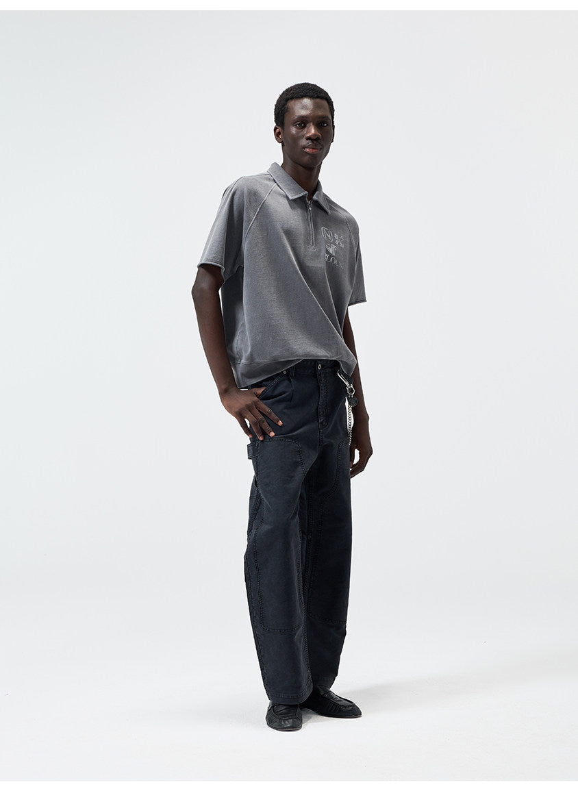 Open-Front Collar Polo Shirt