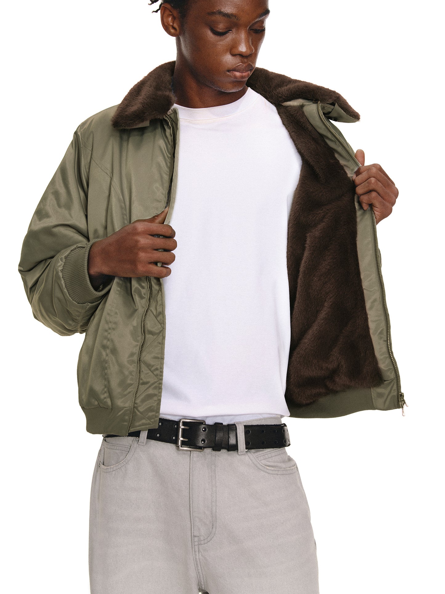 Contrast Fur Collar Bomber Jacket