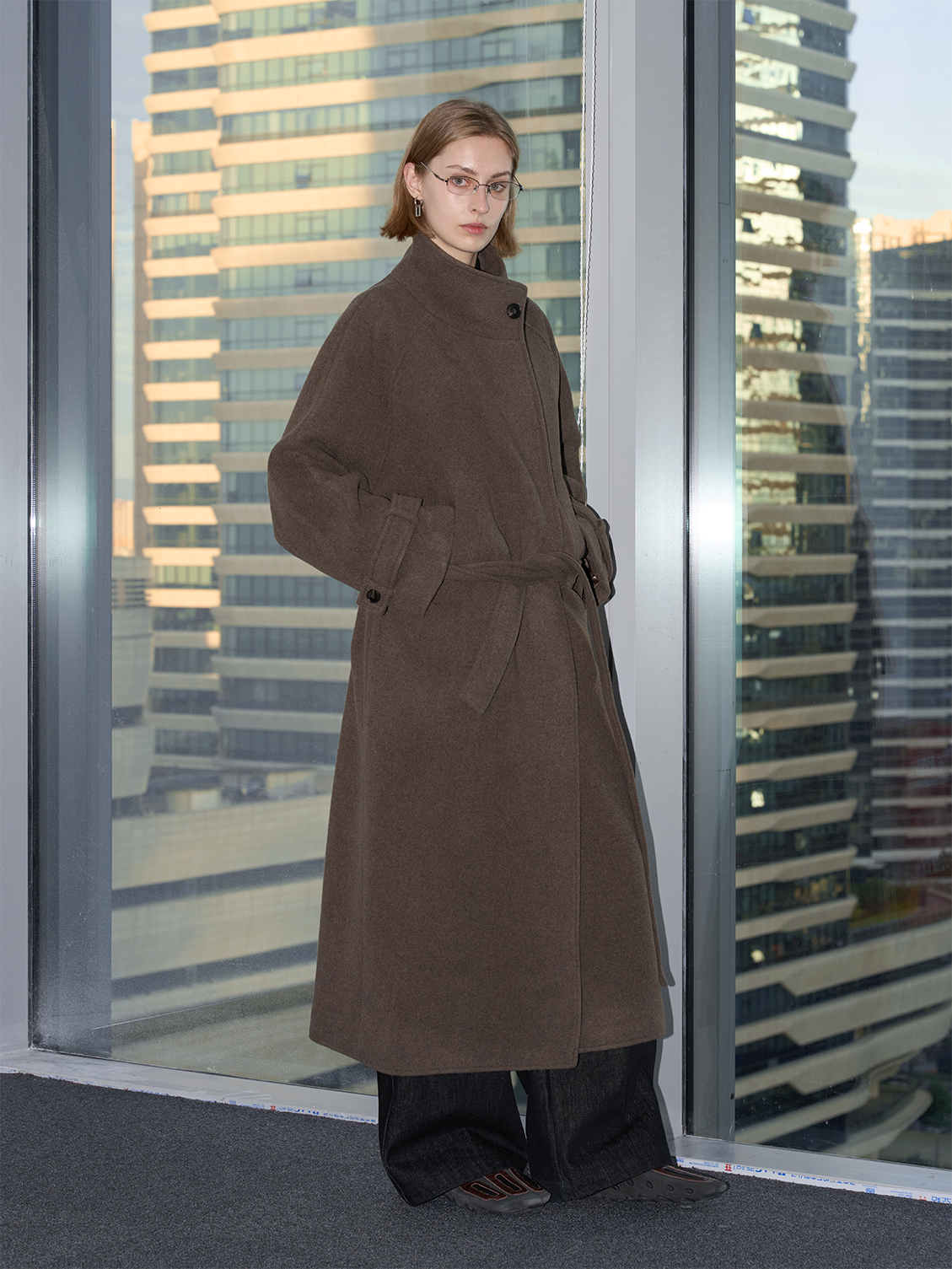 Stand Collar Wool Coat