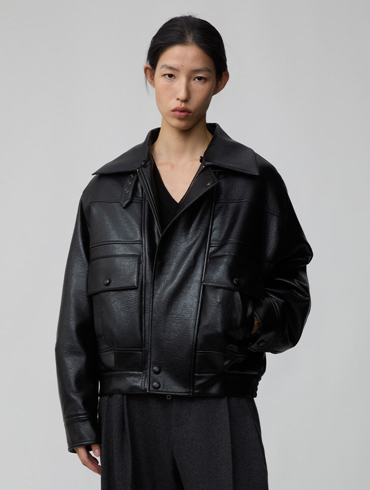 Detachable fur collar bomber jacket