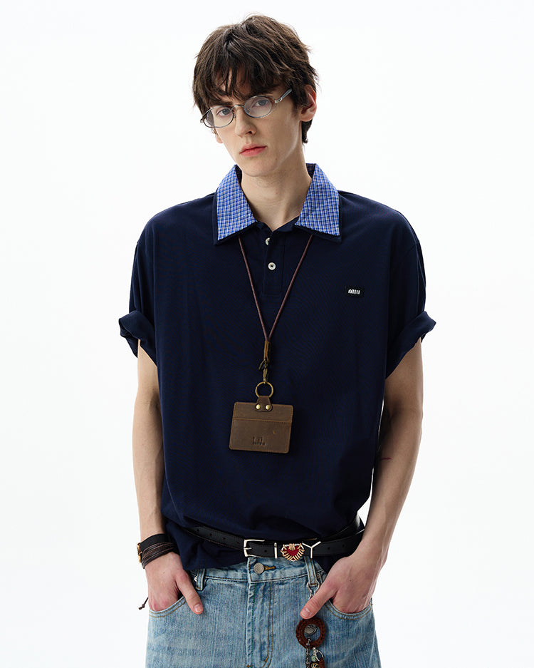 Retro Stitch Double Collar Polo Shirt