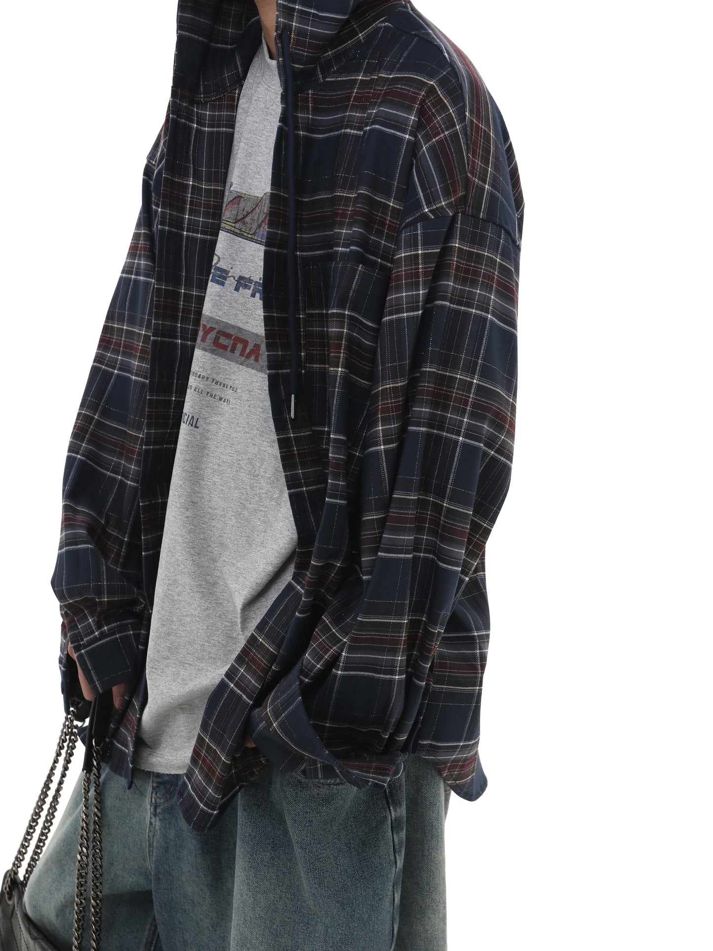 Loose Fit Retro plaid hooded shirt