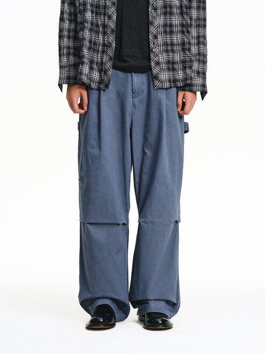 3D Pleated Wide-Leg Pants