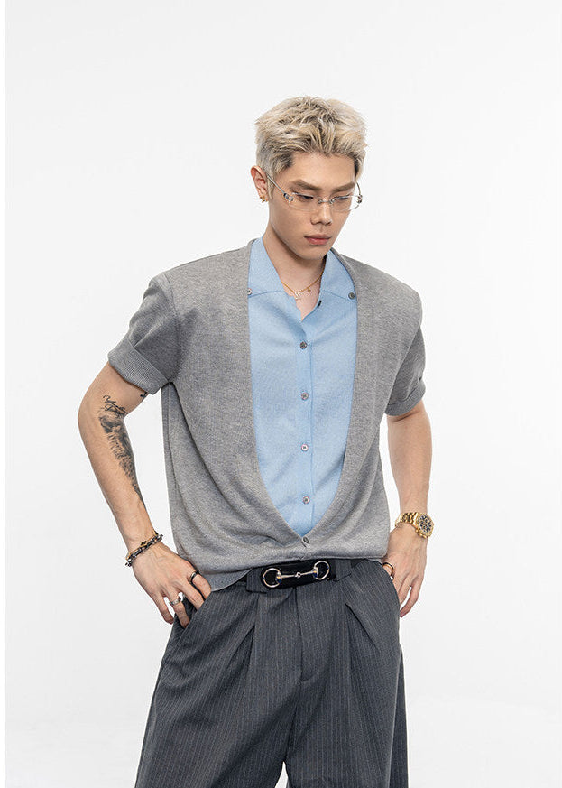 Contrast Fake Two-Piece Knit Shirt
