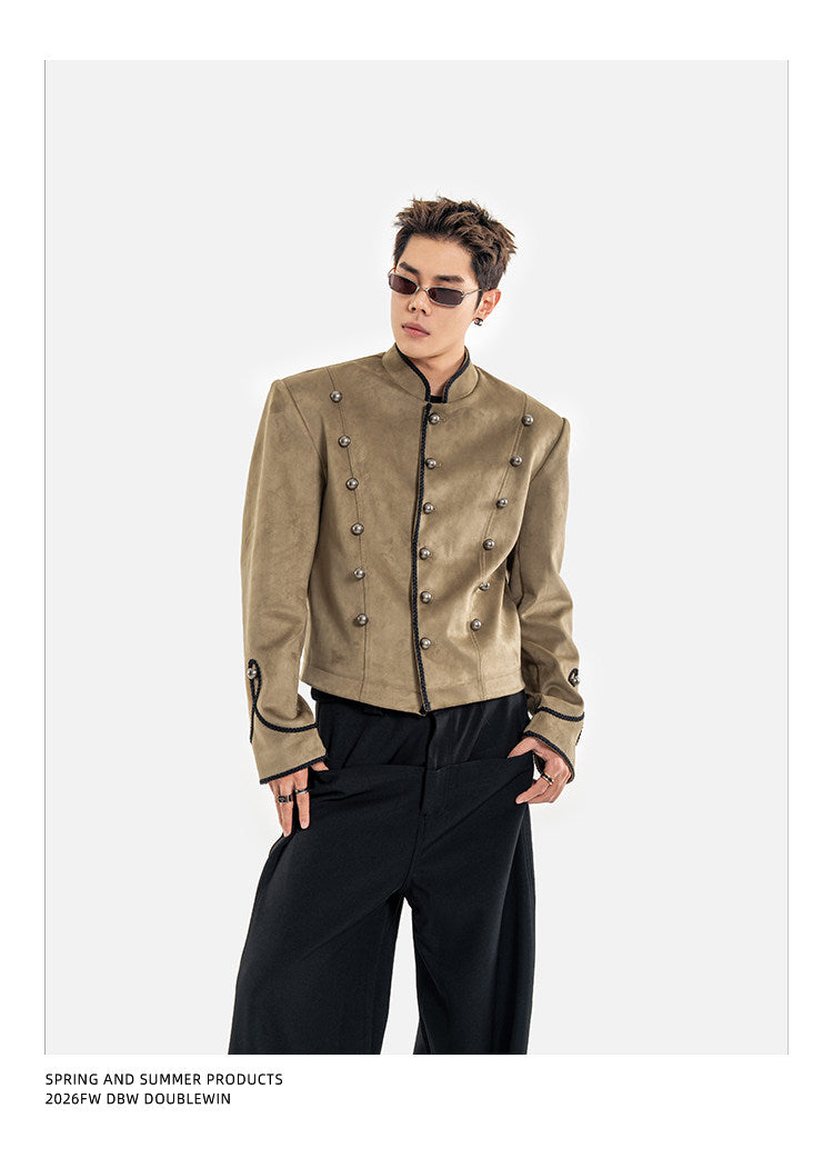 Short Jacket with Stand-Up Collar and Metal Buttons　