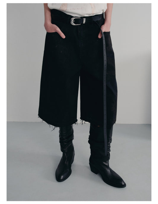 Mud-dyed cropped jeans