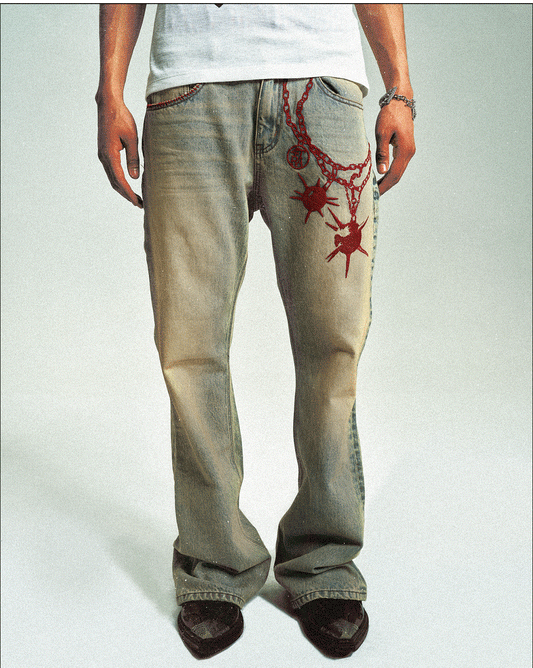 Embroidered Washed Jeans