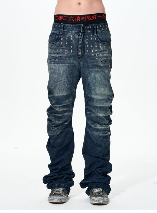 Wash-processed Curved Blade Jeans