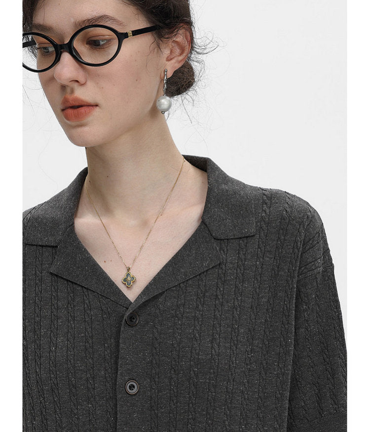 Turtleneck Button-Down Knit Shirt