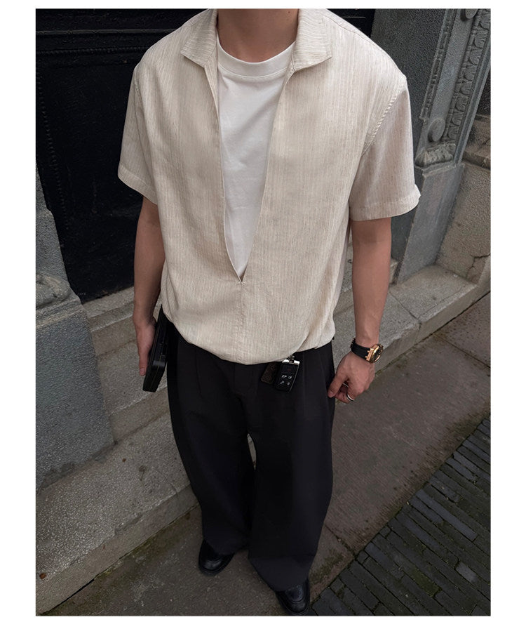 V-neck Design Faux Two-Piece Shirt
