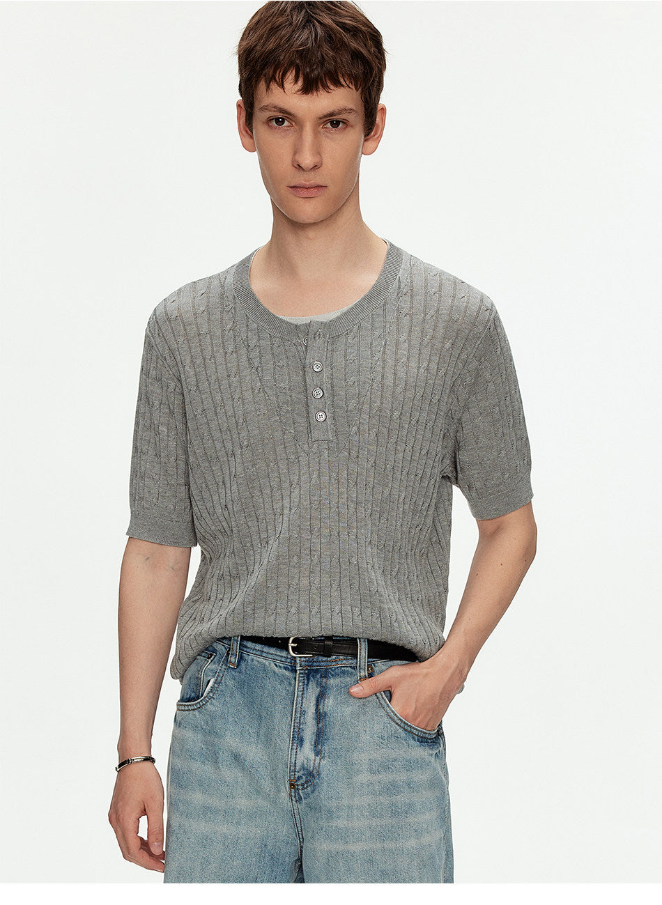 Henry-Neck Knit Shirt
