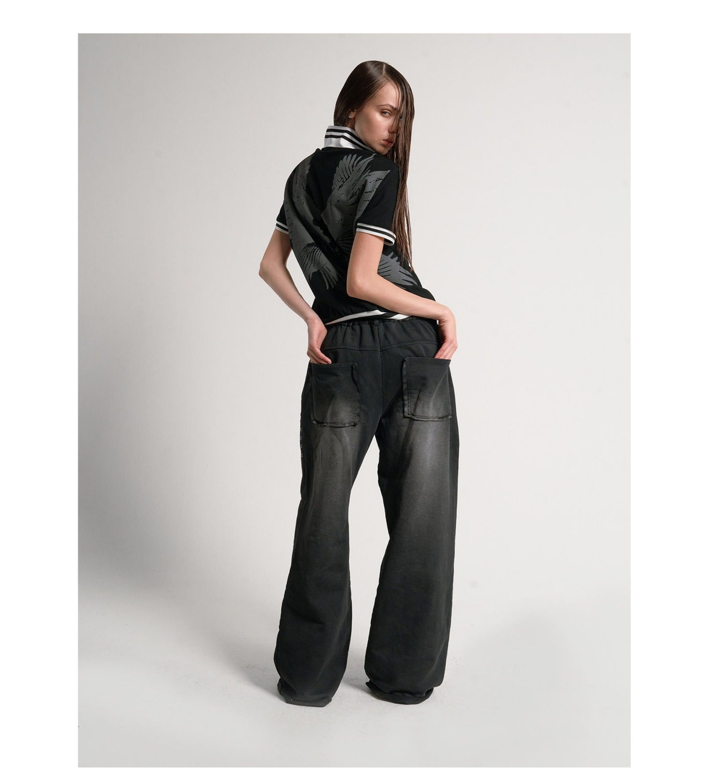 Digital-Print Zip-Up Polo Shirt