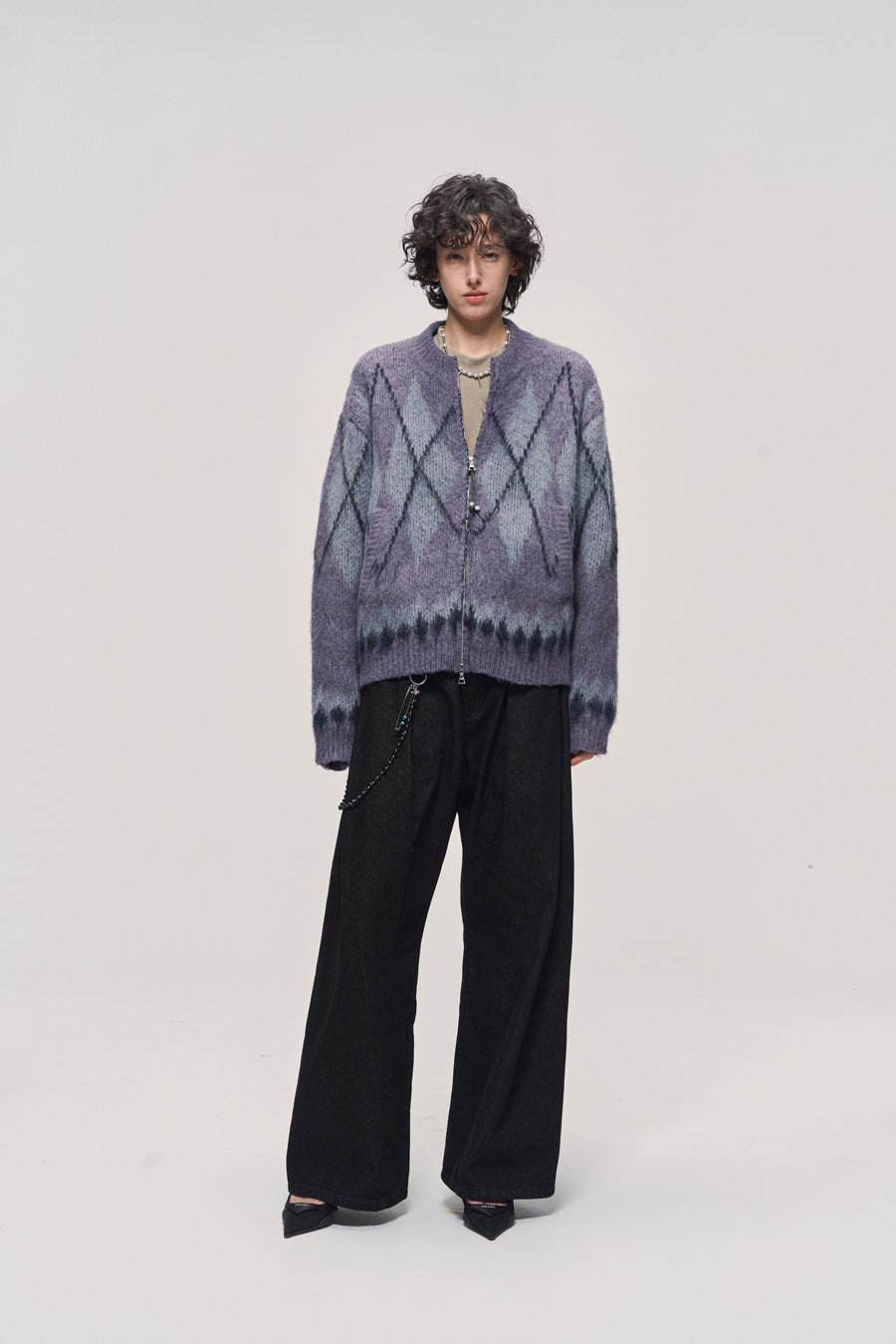 Fair Isle Wool Blend Zip Cardigan