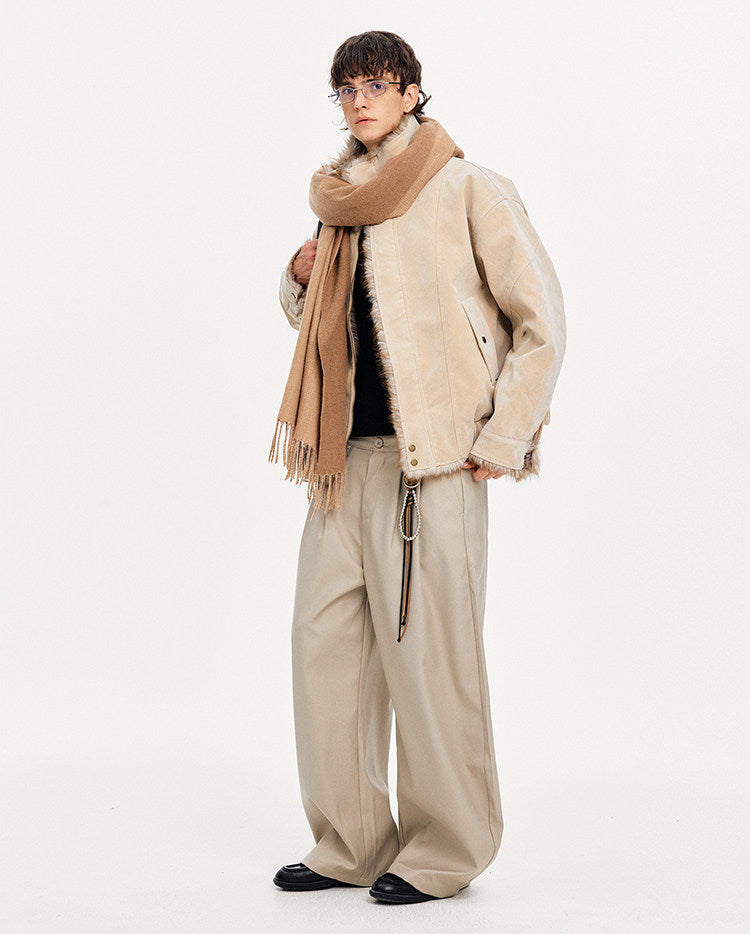 Faux Suede Stand Collar Unisex Jacket