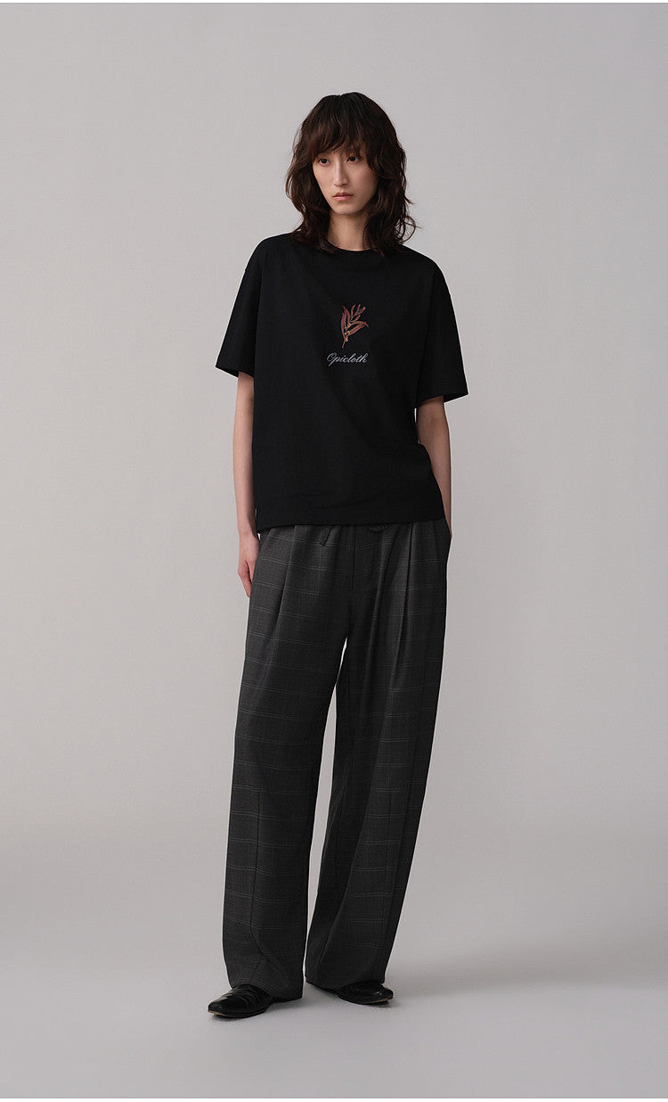 Retro Curved-Blade Rubber-Waist Casual Pants