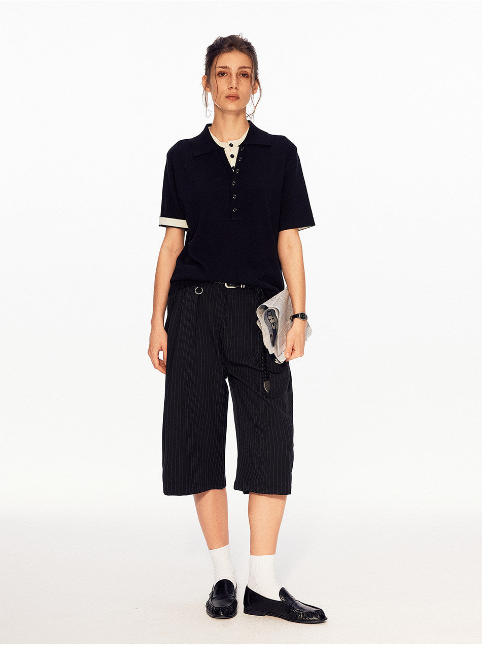 Striped Pleated Shorts
