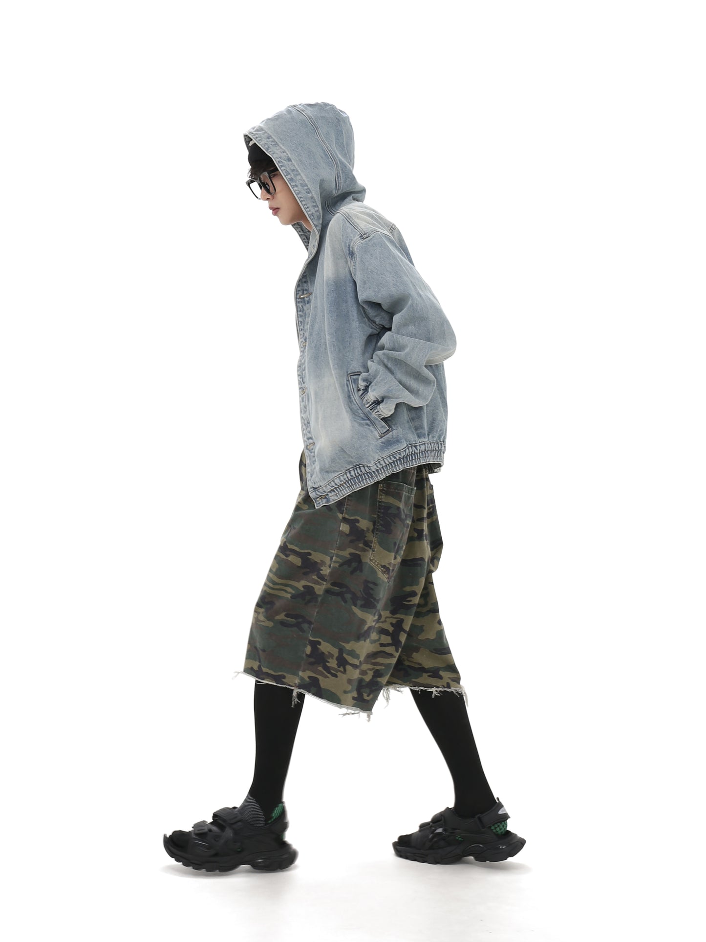 Loose Fit  Washed  Hooded Denim Jacket