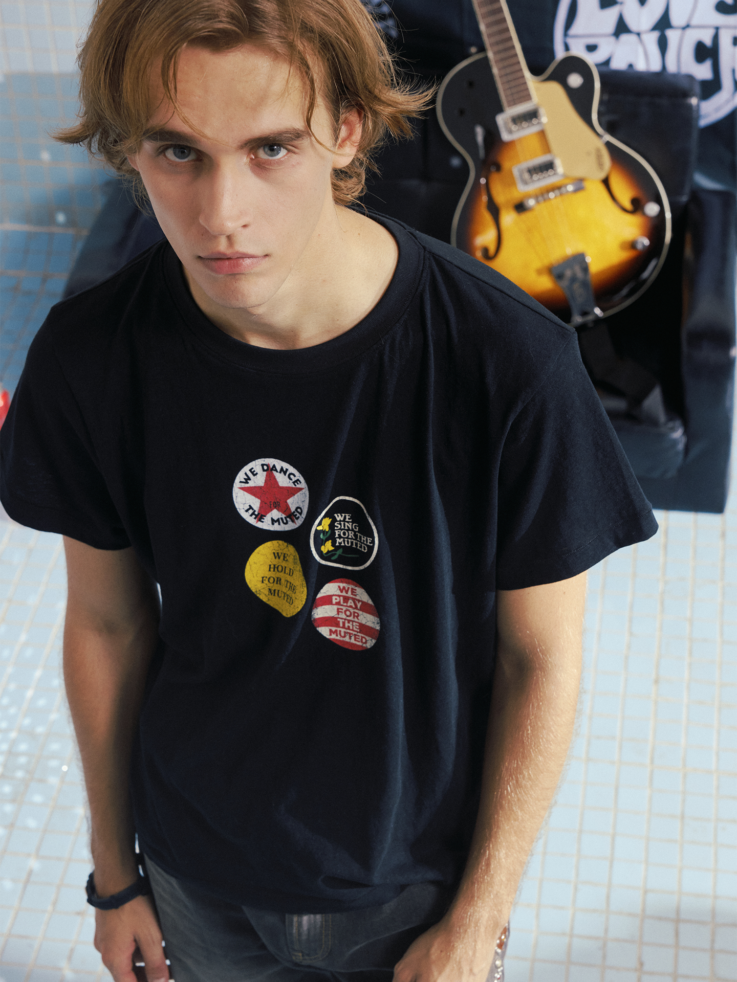 Wash Black Retro Print T-Shirt