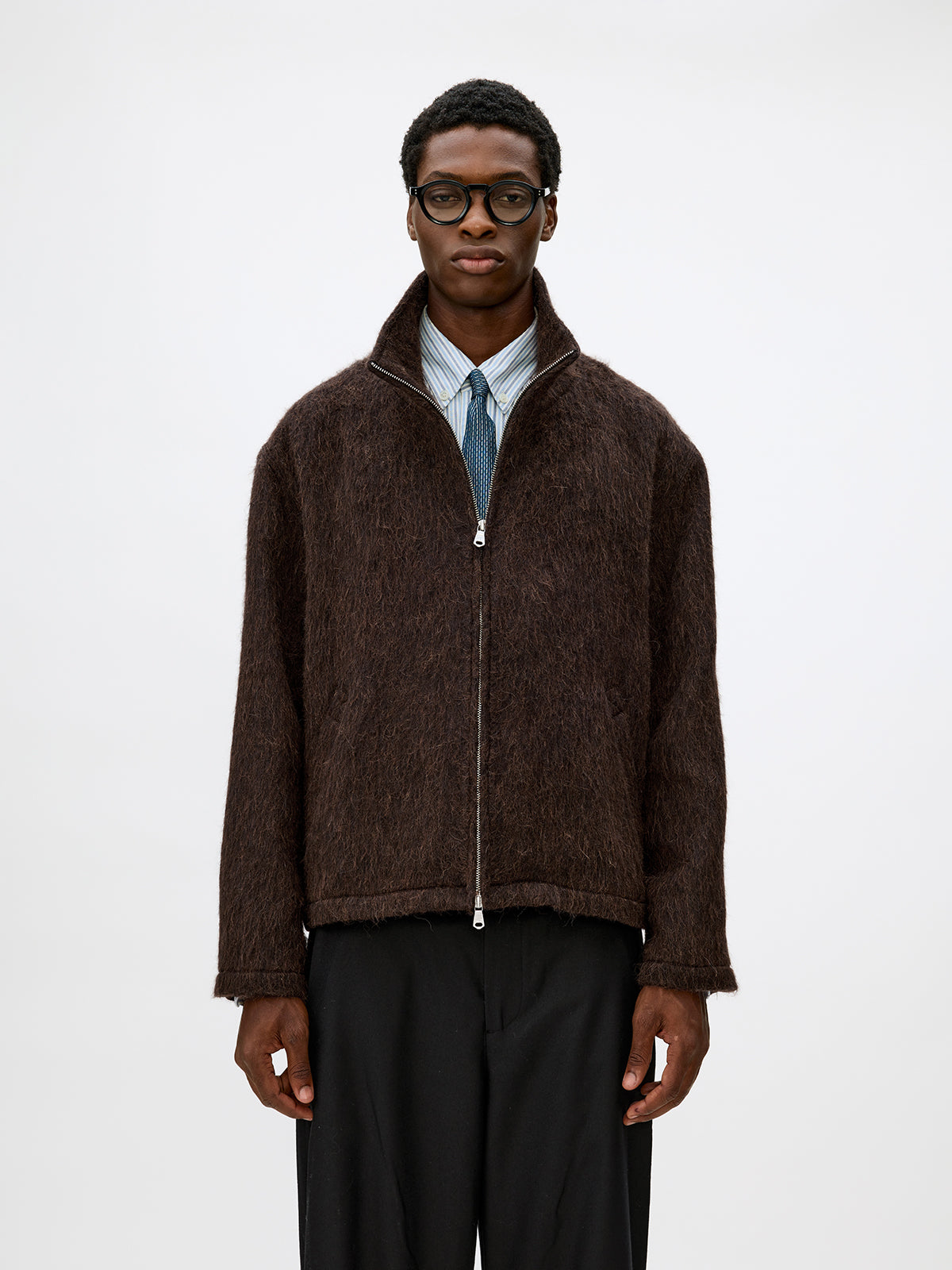 Alpaca Blend Zipper Short Wide Jacket