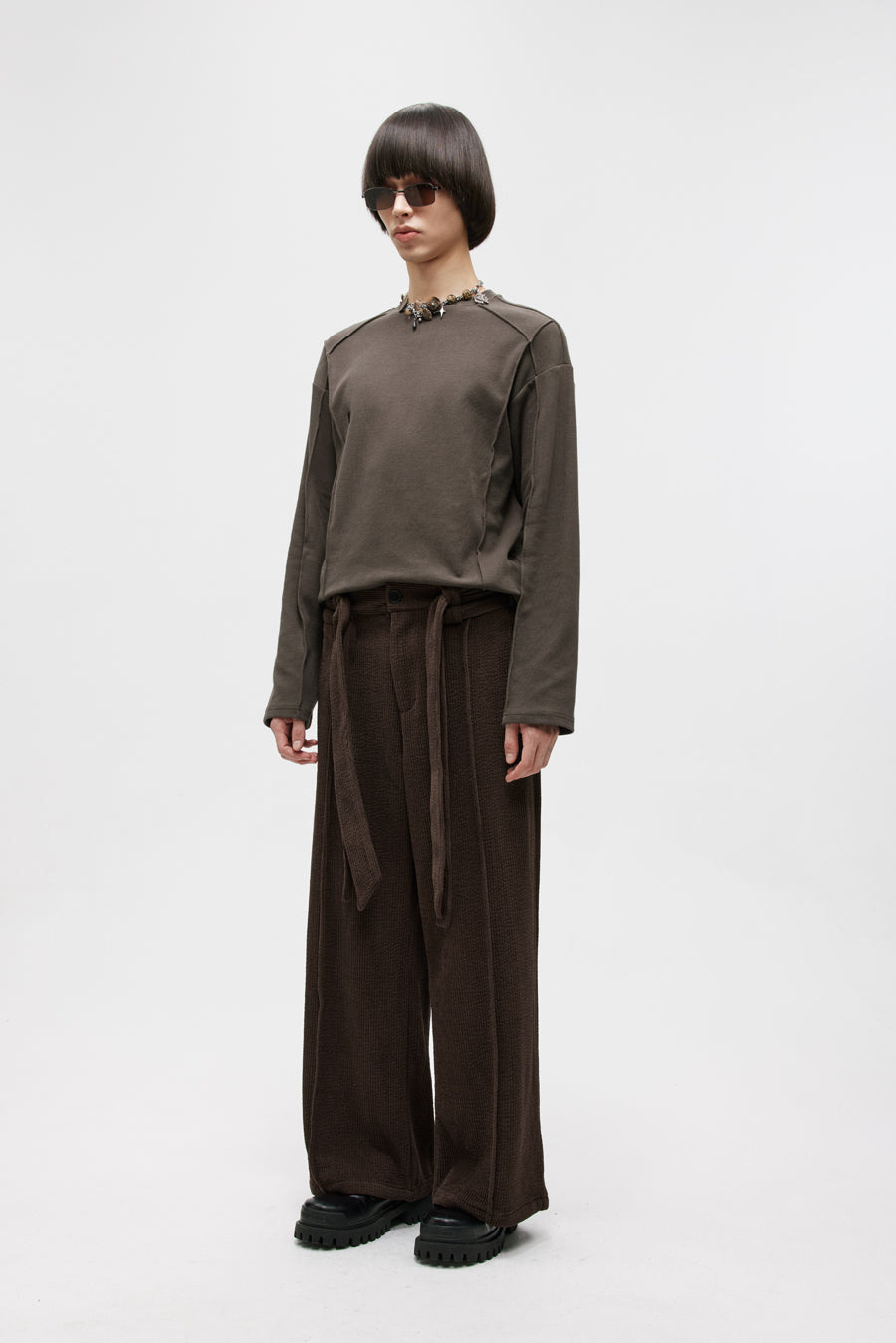 Double Belt Center Seam Wide Pants