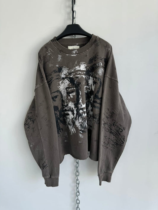 Washed Damaged Printed Sweatshirt