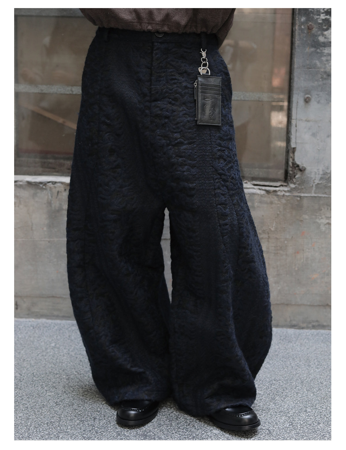 Embossed Low Crotch Wide Leg Pants