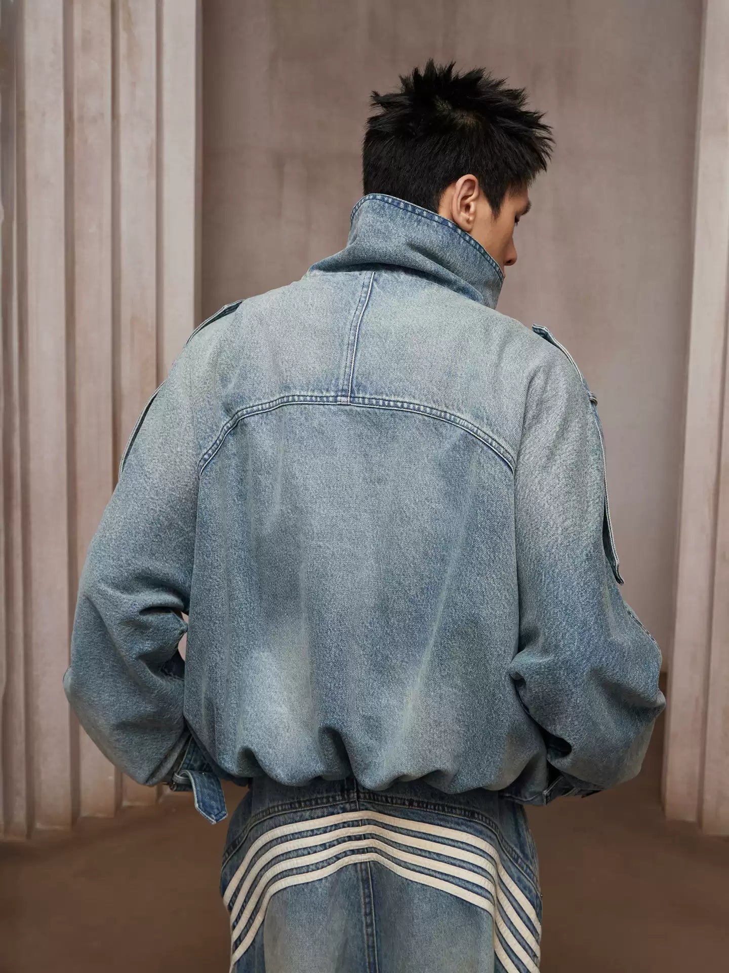 Double-Breasted Wide Denim Jacket