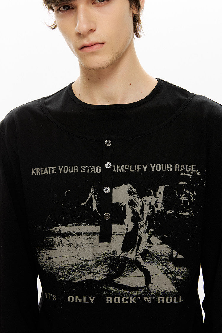 Printed Henley Collar T-Shirt