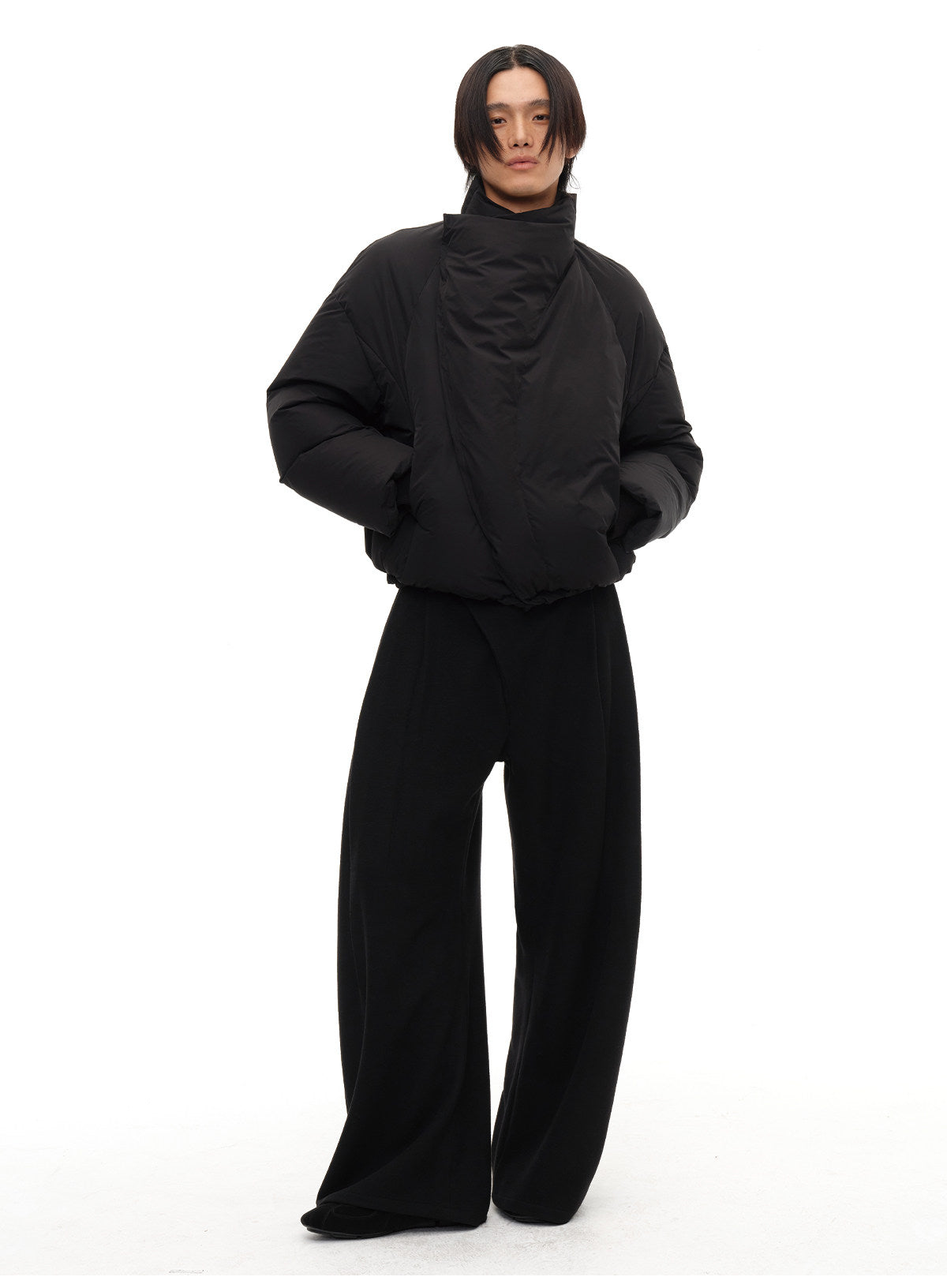 Curved Zipper Magnet Snap Down Jacket