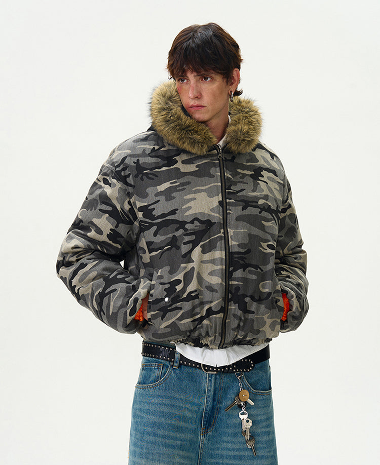 Retro Camouflage Bomber Workwear Cotton Jacket