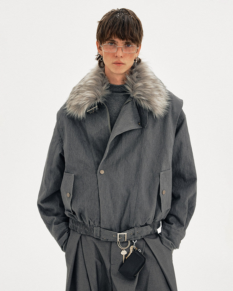 Deconstructed Fur Collar Jacket