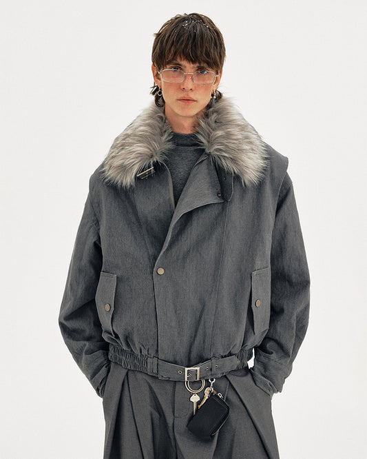 Deconstructed Fur Collar Jacket