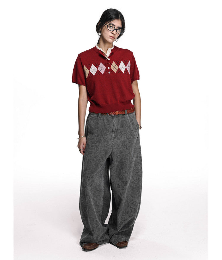 School Style Diamond Pattern Sweater