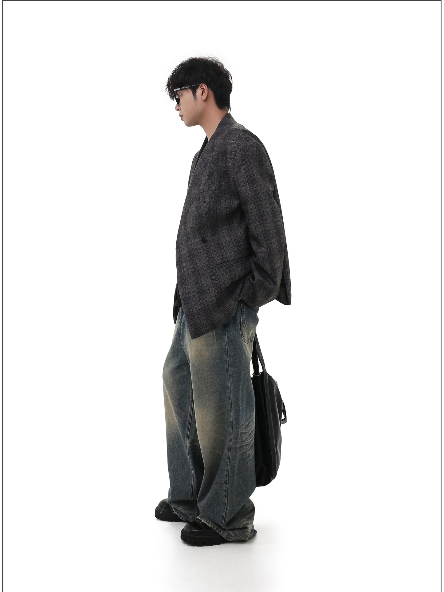 Faux Collar Check Pattern Jacket