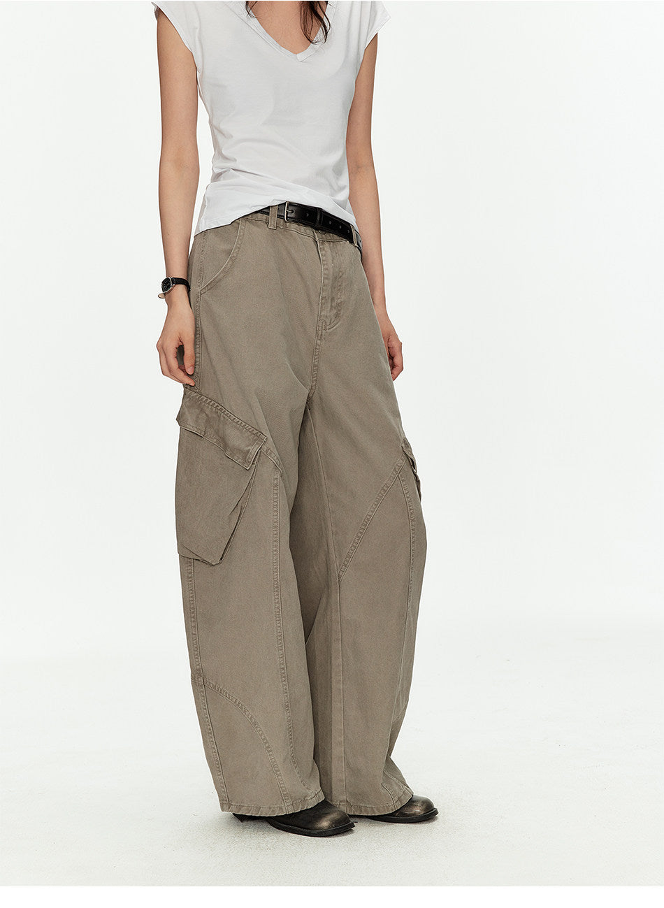 Casual Pants with Side Pockets and Retro Wash Finish