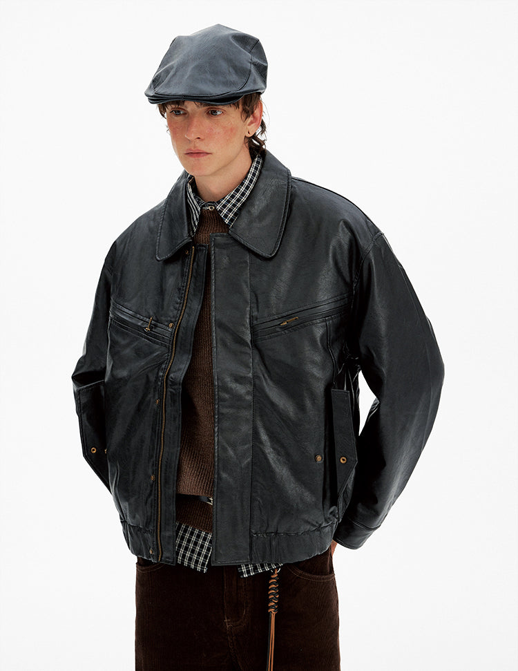 Cool Lapel Design PU Leather Jacket