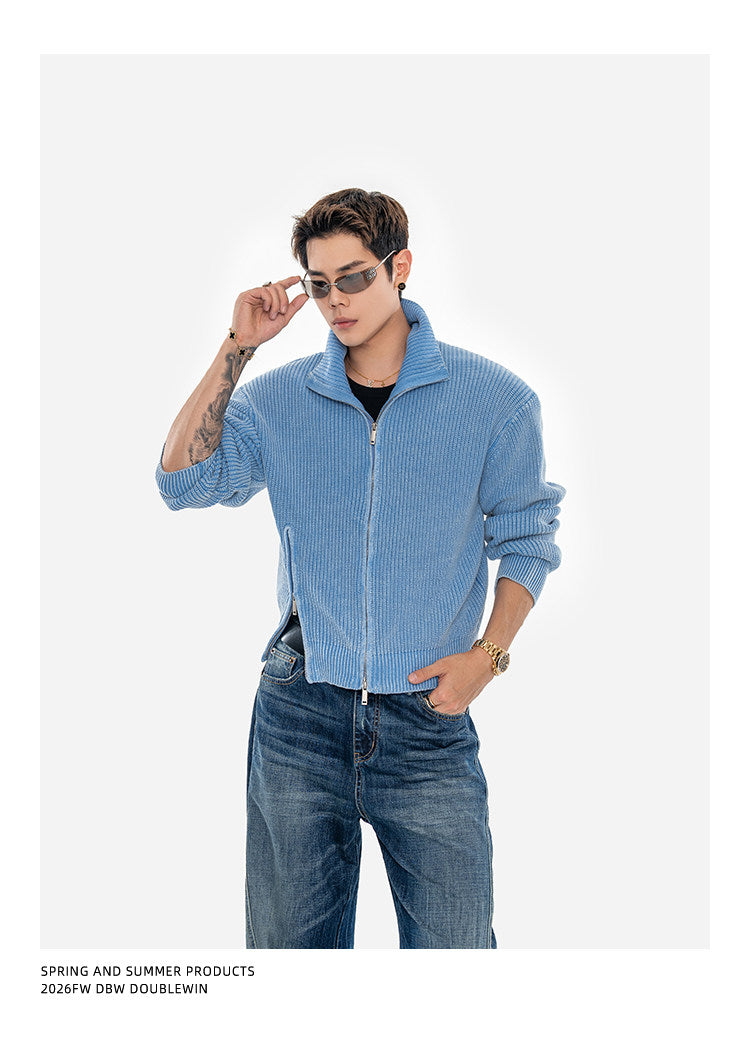 Washed Finish Padded Knit Cardigan
