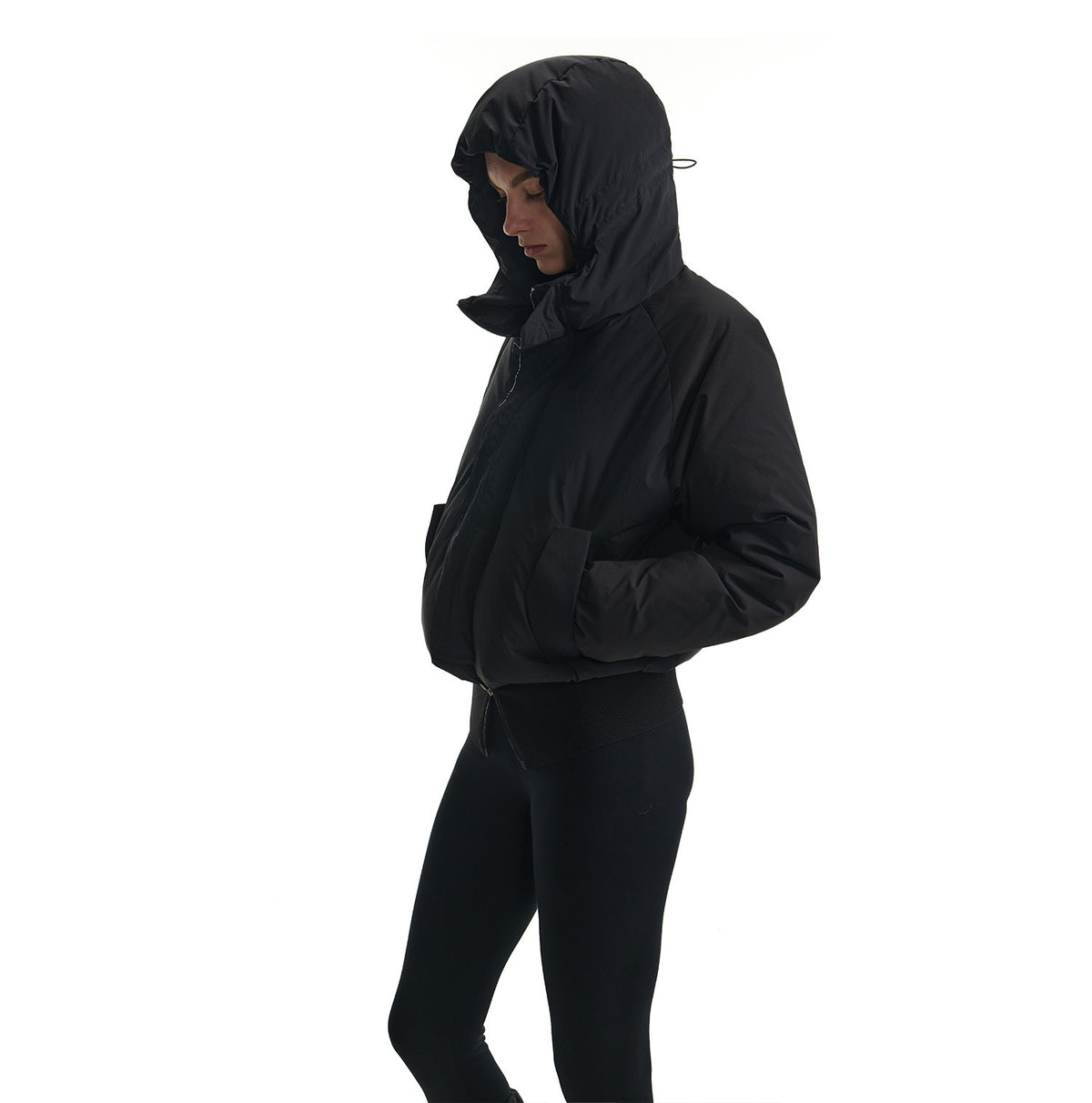 High-Waisted Hooded Water-Repellent Down Jacket
