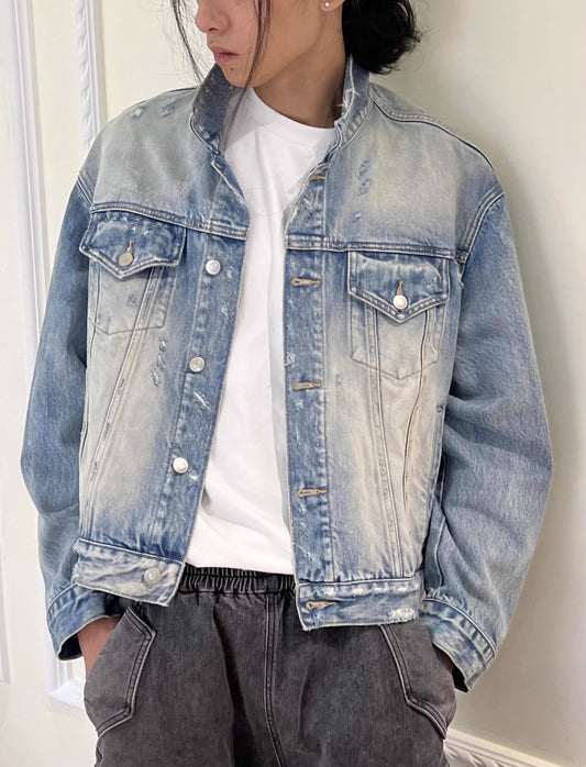 Washed Destroyed Short Denim Jacket