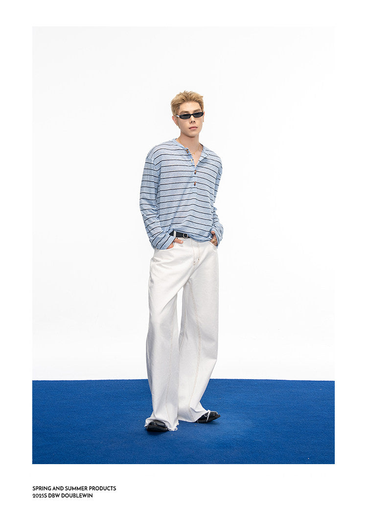 Striped Henley-Neck T-Shirt