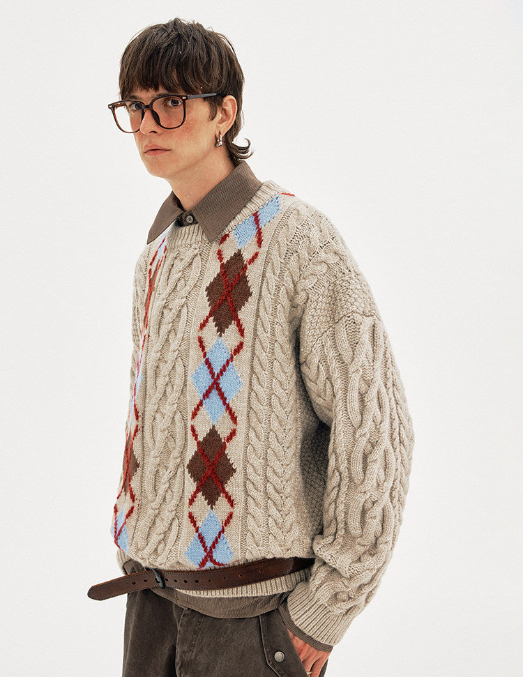 Retro-Style Cable-Knit Sweater