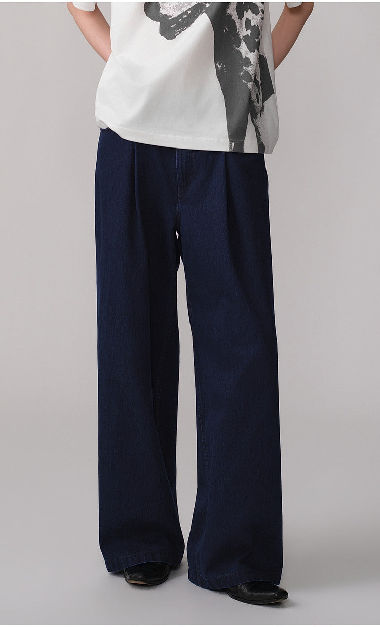 Double-Tuck Straight-Leg Casual Denim Pants