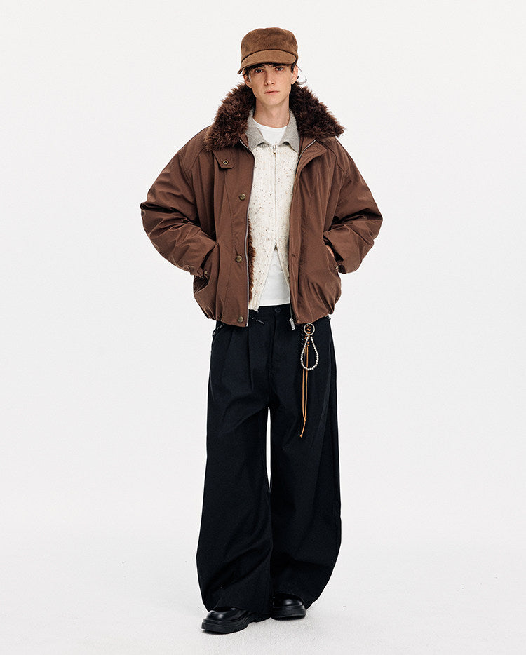 Unisex Loose-Fit Fur Collar Jacket