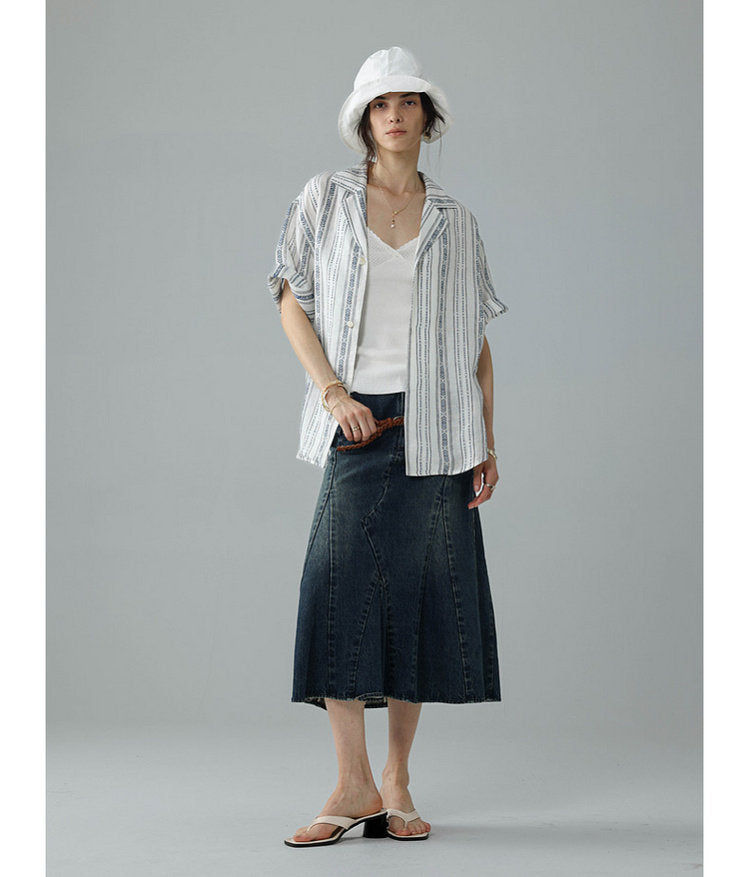 Jacquard-Woven Shirt with Cuban Collar