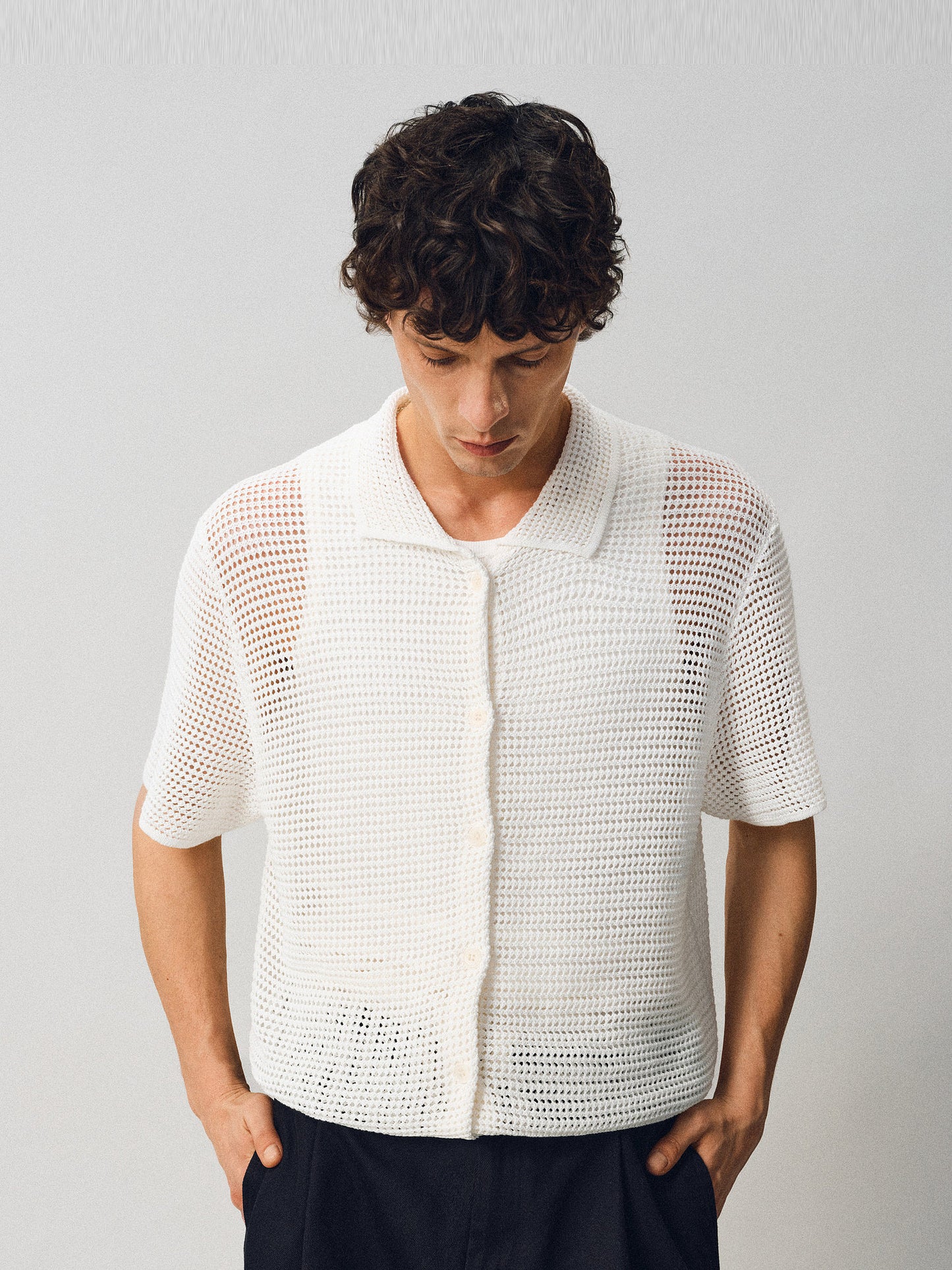 Hollow-knit Button-Down Shirt