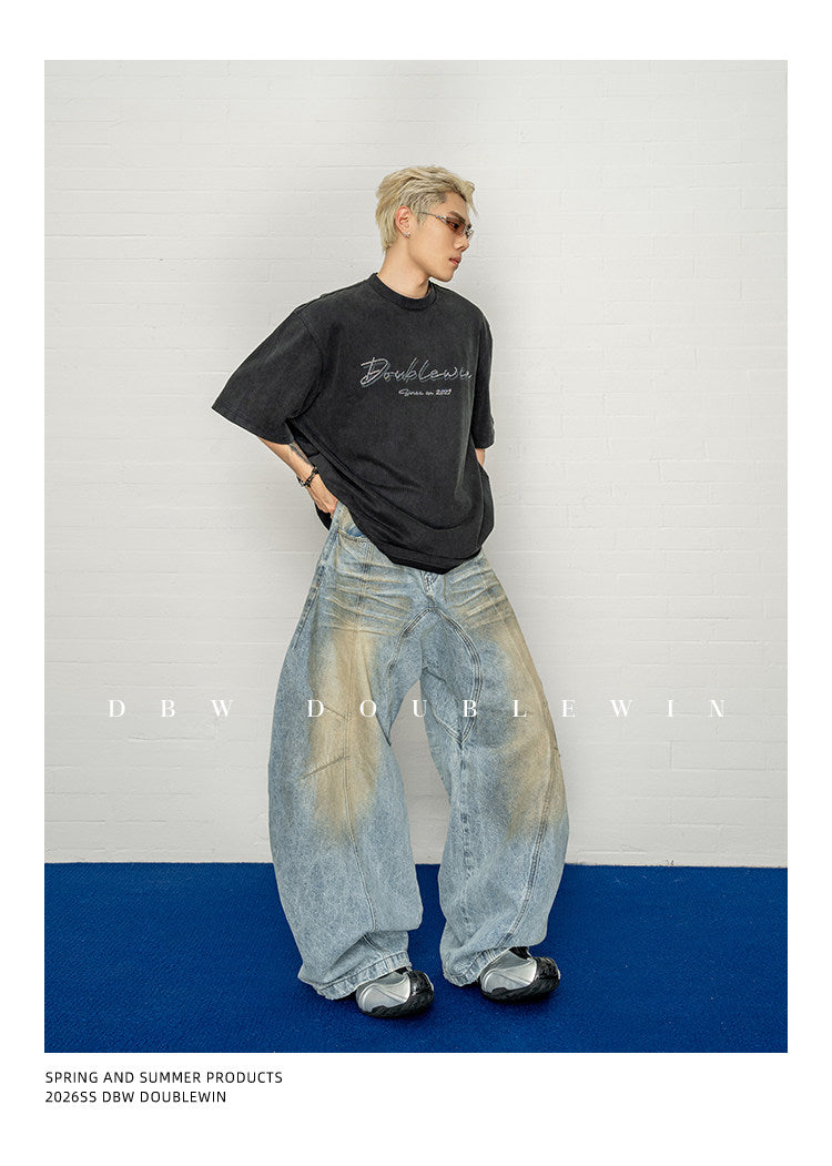 Distressed Finish Loose-Fit Cotton T-Shirt