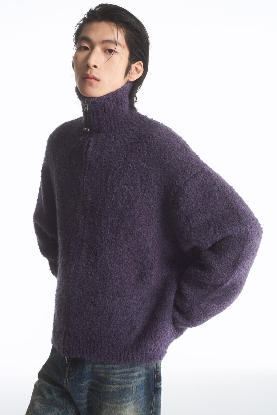 Wool blend zip cardigan