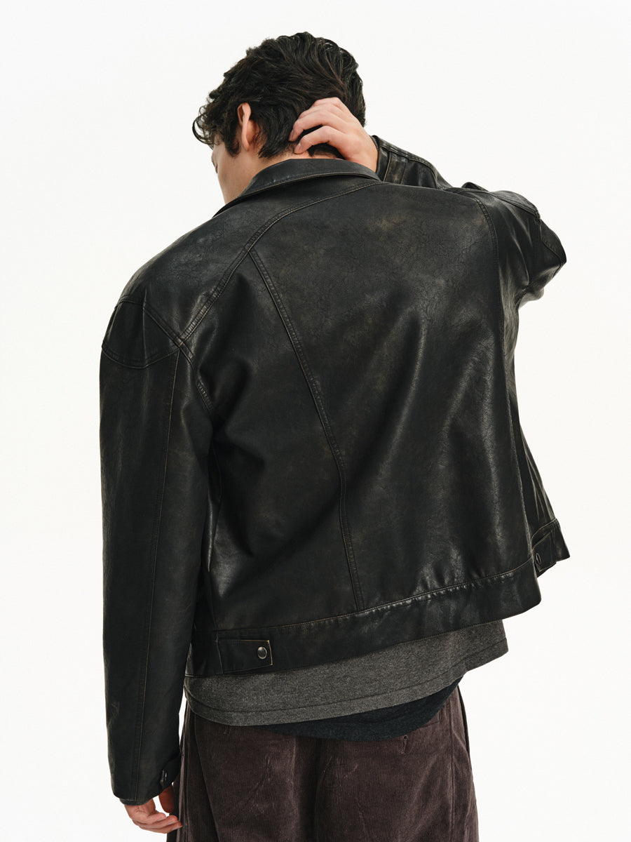 Washed Leather Oversized Jacket