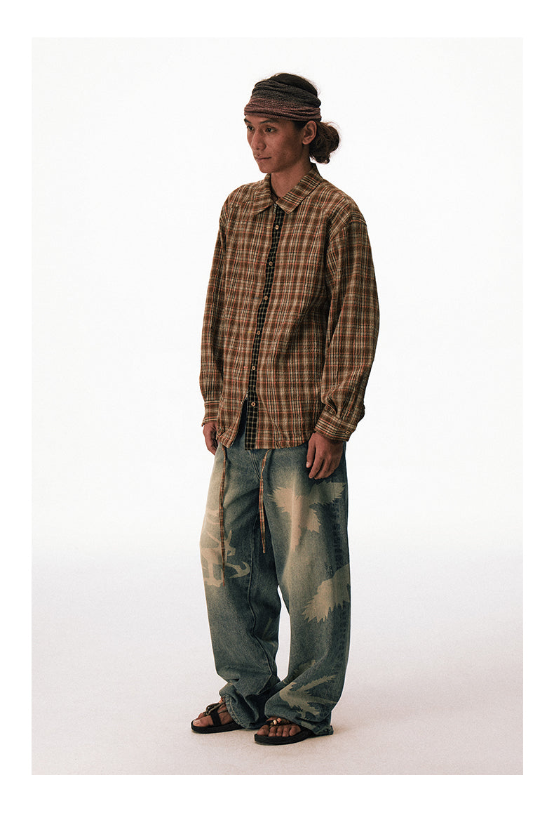 Checkered Zippered Drawstring Shirt