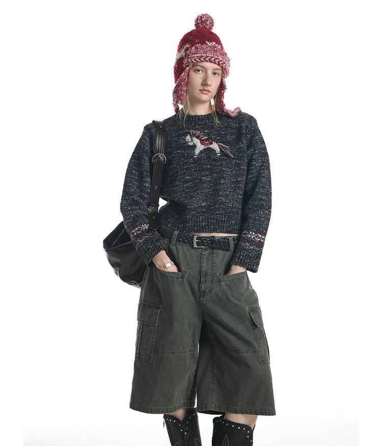 Unisex Tassel Jacquard Pony Sweater